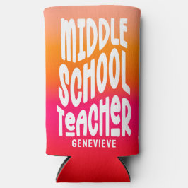 Middle Scool Teacher Red Orange Ombre スリム缶クーラー