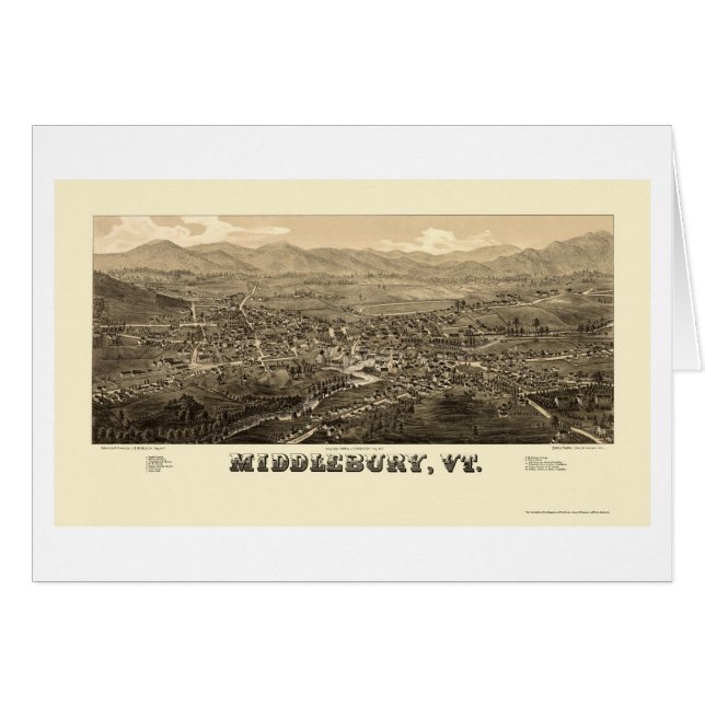 MiddleburyのVTのパノラマ式の地図- 1886年 (正面横)