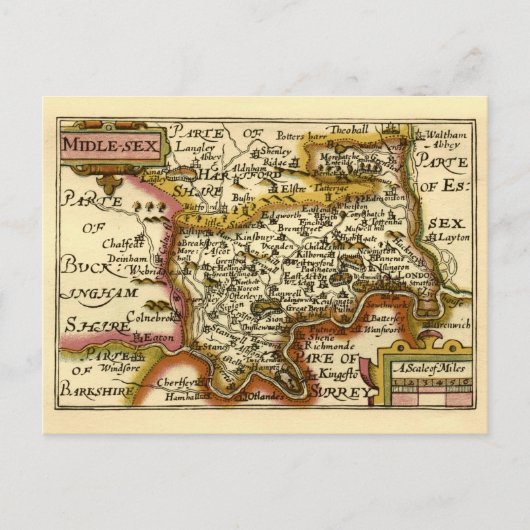 Middlesex Middle-Sex County England Old Atlasの地図 ポストカード (正面)