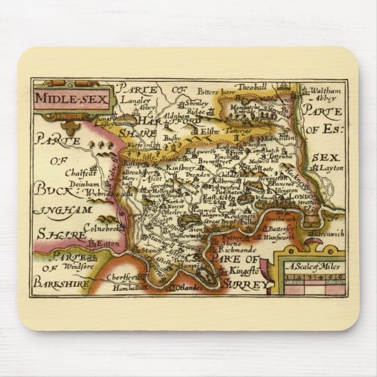 Middlesex Middle-Sex County England Old Atlasの地図 マウスパッド (正面)