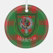 Middleton Scottish Clan Tartan & Crest ガラスオーナメント (正面)