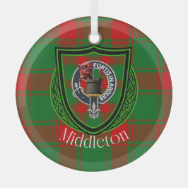 Middleton Scottish Clan Tartan & Crest ガラスオーナメント