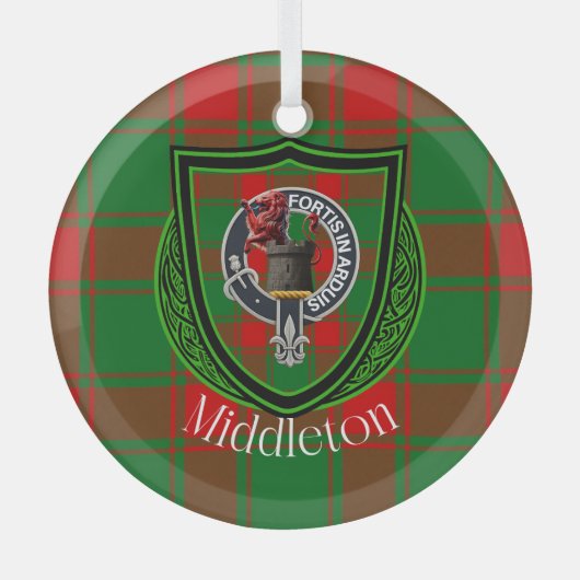 Middleton Scottish Clan Tartan & Crest ガラスオーナメント (正面)