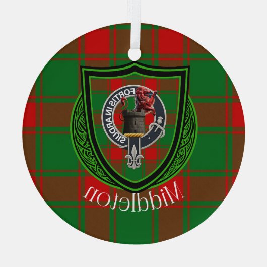 Middleton Scottish Clan Tartan & Crest ガラスオーナメント (裏面)