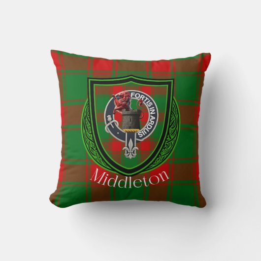 Middleton Scottish Clan Tartan & Crest クッション (正面)
