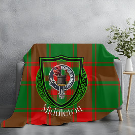 Middleton Scottish Clan Tartan Crest フリースブランケット