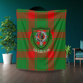 Middleton Scottish Clan Tartan Crest フリースブランケット