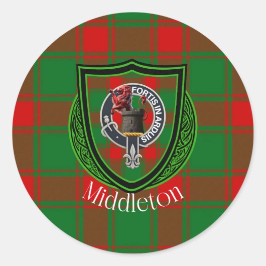 Middleton Scottish Clan Tartan & Crest ラウンドシール (正面)