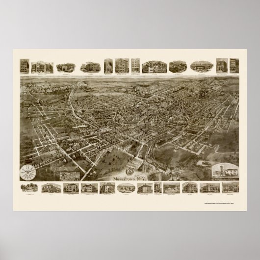 Middletown, NY Panoramic Map - 1921 ポスター (正面)