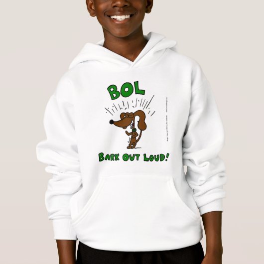 Midge "BOL Bark Out Loud"子供向けフード付きスウェットシャツ (正面)