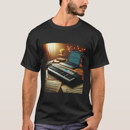 MIDIキーボードコントローラー - シンセサイザーレトロ Tシャツ (正面)