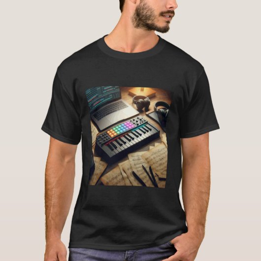 MIDI キーボード コントローラー - シンセサイザー レトロ Tシャツ (正面)