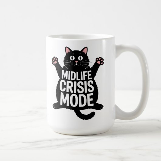 Midlife Crisis Mode Fat Black Cat Humor コーヒーマグカップ (右)