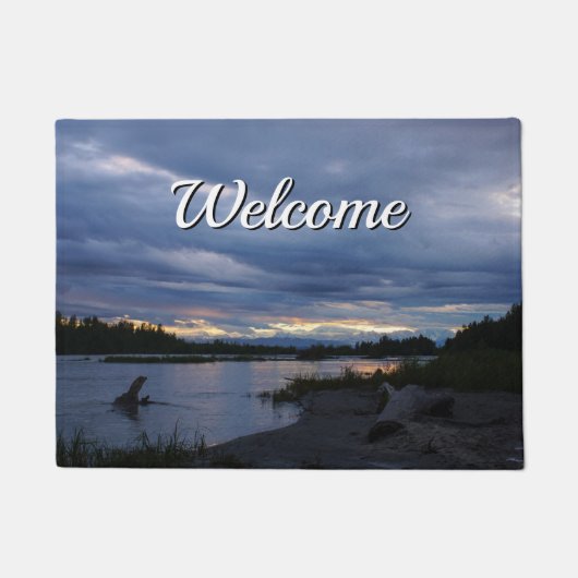 Midnight Alaska Sunset Welcome Doormat ドアマット (正面)