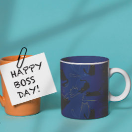 Midnight Black Cats– modern minimal Pattern ツートーンマグカップ