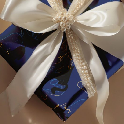 Midnight Black Cats– modern minimal Pattern ラッピングペーパー