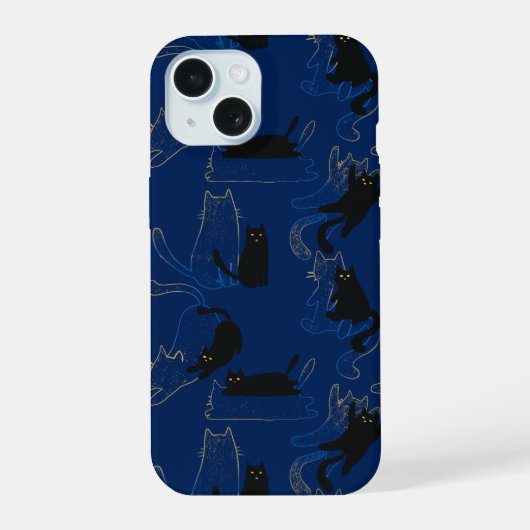 Midnight Black Cats– modern minimal Pattern iPhone 15ケース (裏面)