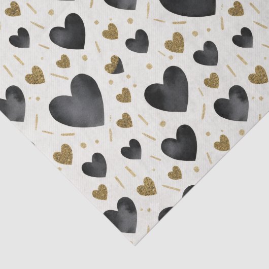 Midnight Black & Gold Glitter Watercolor Hearts 薄葉紙 (詳細)