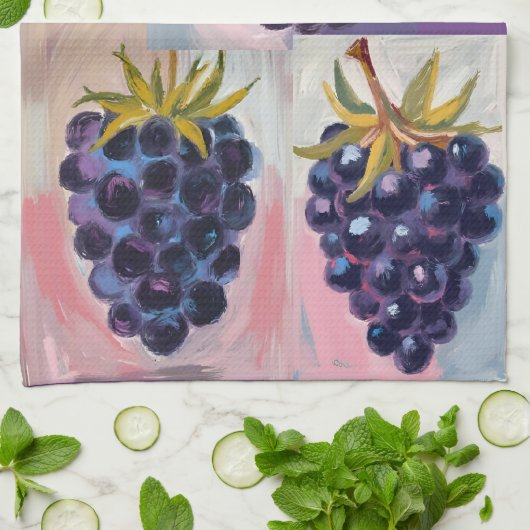 Midnight Black grapes on textured background キッチンタオル (折り畳み)