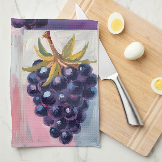 Midnight Black grapes on textured background キッチンタオル (四つ折り)