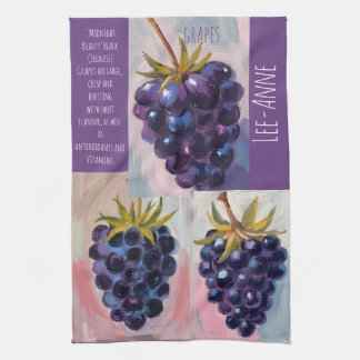 Midnight Black grapes on textured background キッチンタオル