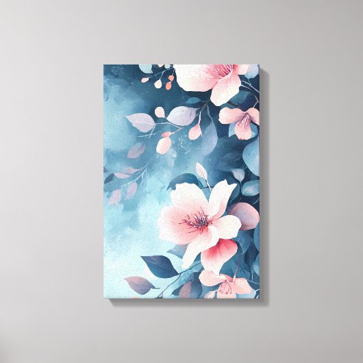 Midnight Bloom: Blush on Indigo Print キャンバスプリント (正面)