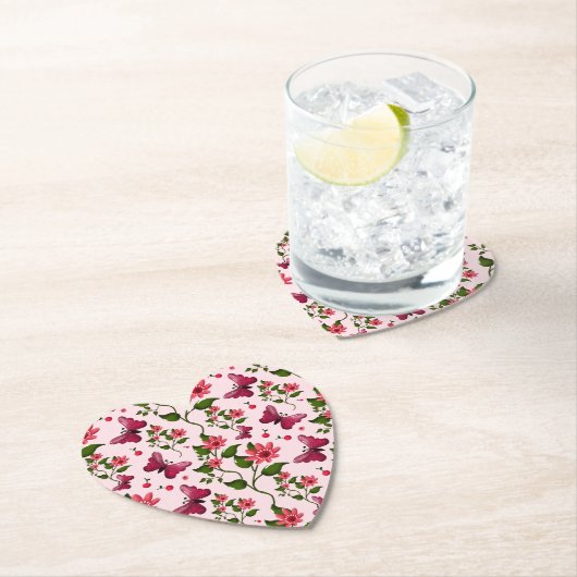Midnight Bloom Butterfly Floral ペーパーコースター (インサイチュ)