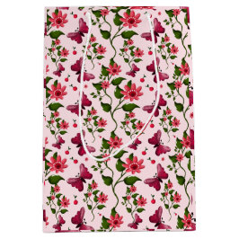 Midnight Bloom Butterfly Floral  ミディアムペーパーバッグ