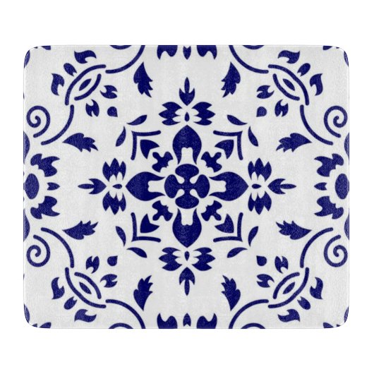 Midnight Bloom Classic Blue Floral Mosaic カッティングボード (正面)