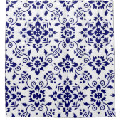 Midnight Bloom Classic Blue Floral Mosaic シャワーカーテン (正面)