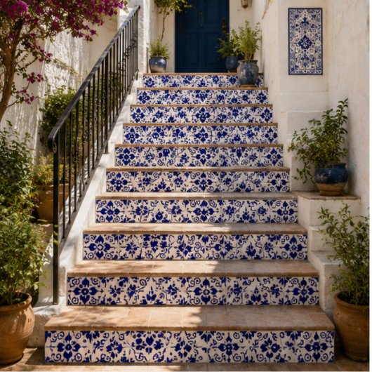 Midnight Bloom Classic Blue Floral Mosaic タイル