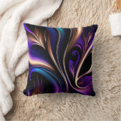 Midnight Bloom - Deep Purple, Teal & Gold Abstract クッション (ブランケット)