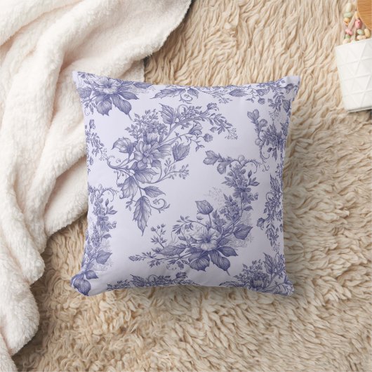 Midnight Bloom Elegant Purple Floral Throw Pillow クッション (ブランケット)