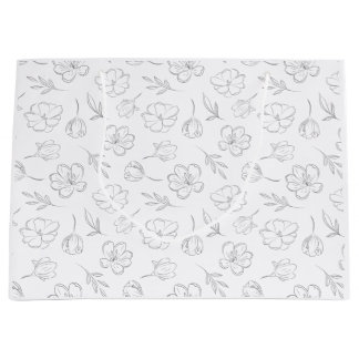 Midnight Bloom Line Art ラージペーパーバッグ