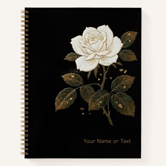 Midnight Bloom: The Maki-e Style White Rose & Gold ノートブック (正面)
