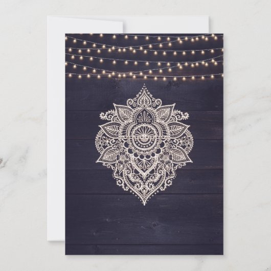 Midnight Blue素朴 String Light日付の保存 招待状 (裏面)