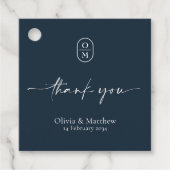 Midnight Blue | シックでモダンな結婚式モノグラム フェイバータグ (正面)