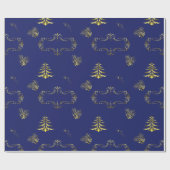 Midnight Blue and Gold Decorative Christmas ラッピングペーパー (フラット)