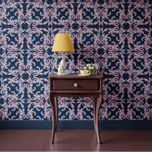 Midnight Blue Baroque Ornamental Design 壁紙 (クリエイターアップロード済み)