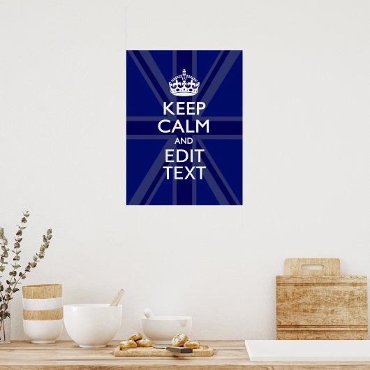 Midnight Blue Calm Have 保 Your Text Union Jack ポスター (キッチン)