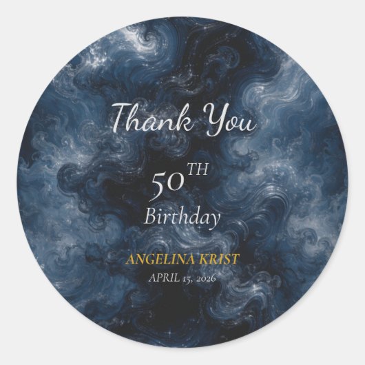 Midnight Blue Celestial Birthday Thank You Sticker ラウンドシール (正面)