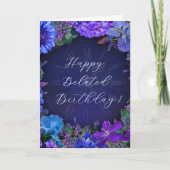 Midnight Blue Floral Belated Birthday Card カード (正面)