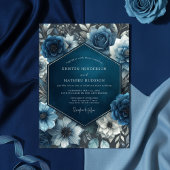 Midnight Blue Floral Bloom Wedding 招待状