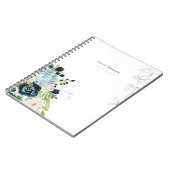 Midnight Blue Floral Blush Stationery Note Card ノートブック (左側)
