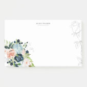 Midnight Blue Floral Blush Stationery Note Card ポストイット (正面)