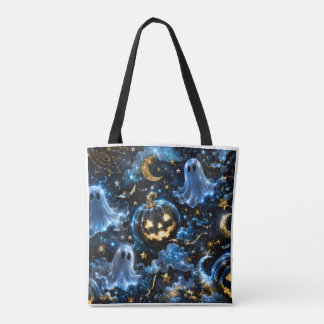 Midnight Blue Gold Ghosts & Pumpkins Halloween Tot トートバッグ
