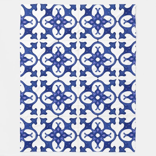 Midnight Blue Mandala Mosaic Cozy Blanket フリースブランケット (正面)