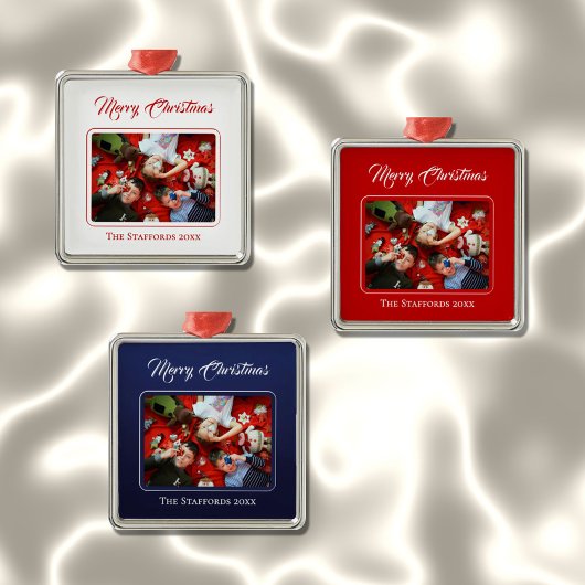 Midnight Blue Merry Christmas Photo Ornament メタルオーナメント