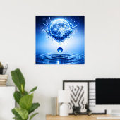 Midnight Blue Moon Liquid Splash ポスター (ホームオフィス)