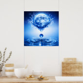 Midnight Blue Moon Liquid Splash ポスター (キッチン)